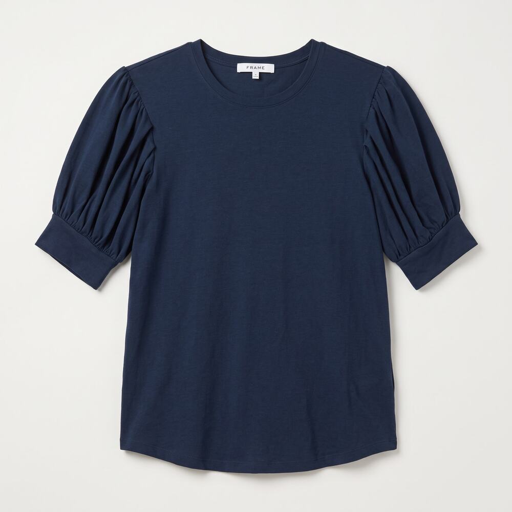 FRAME Womens L Minimalist Quiet Luxury Office Siren Frankie Puff Sleeve Blouse
